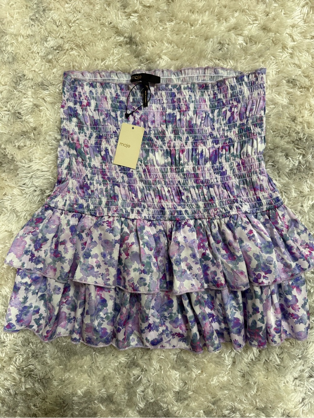 NWT Maje Floral Tiered  Mini Skirt Purple Size 34